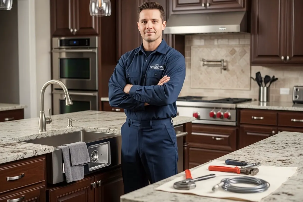 Bryan Plumbing plumber in a finished kitchen
