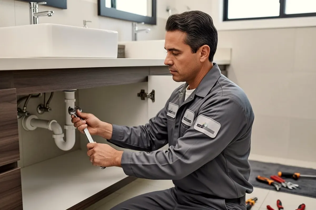 Bryan Plumbing plumber repairing sink plumbing